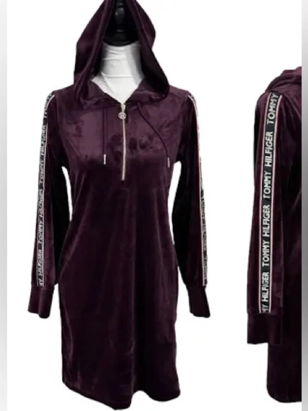 Tommy Hilfiger Plum purple Velour 1/4 zip long sleeve Hoodie Dress
